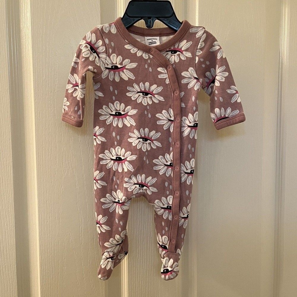 Nordstrom by Cristina Martinez Pink Timber Eye Petals Footie Cotton Size Newborn